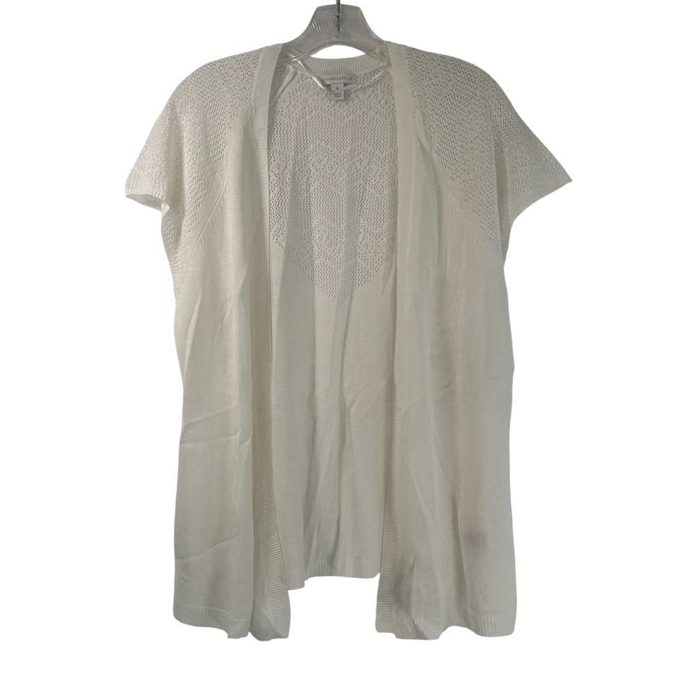 Charter Club Womens XL White Open Front Pointelle Knit Cardigan